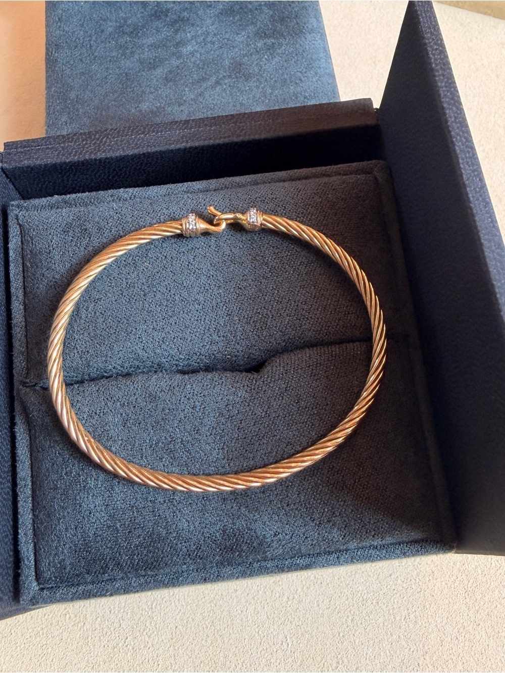 David Yurman 18K Yellow Gold with Diamonds Buckle Classic Cable Bracelet 2.6mm - Picture 10 of 14
